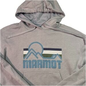 Marmot Men's Coastal Logo-Print Fleece Hoodie Sz Small - Moon River Gray EUC